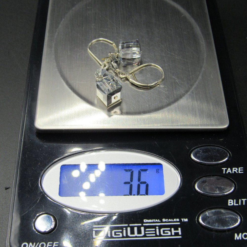 Sterling Clear Square Crystal Dangle Earrings - image 6